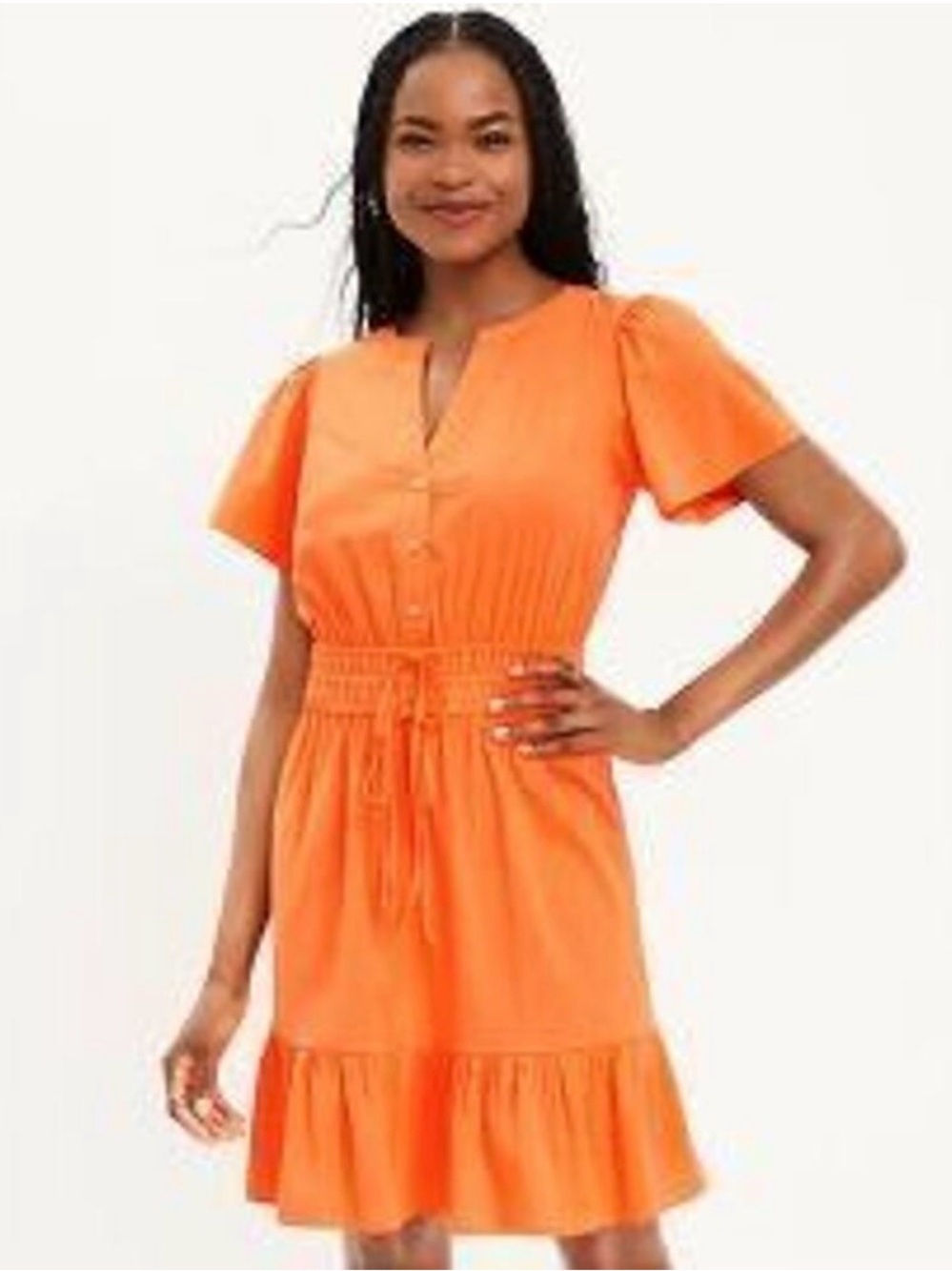 LOFT Orange Tiered Drawstring Waist Short Sleeve Mini Dress Size Medium NWT